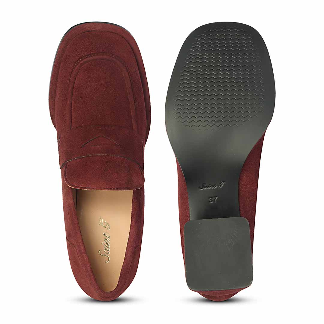 Saint Viviana burgundy suede loafers UK, interior and sole view