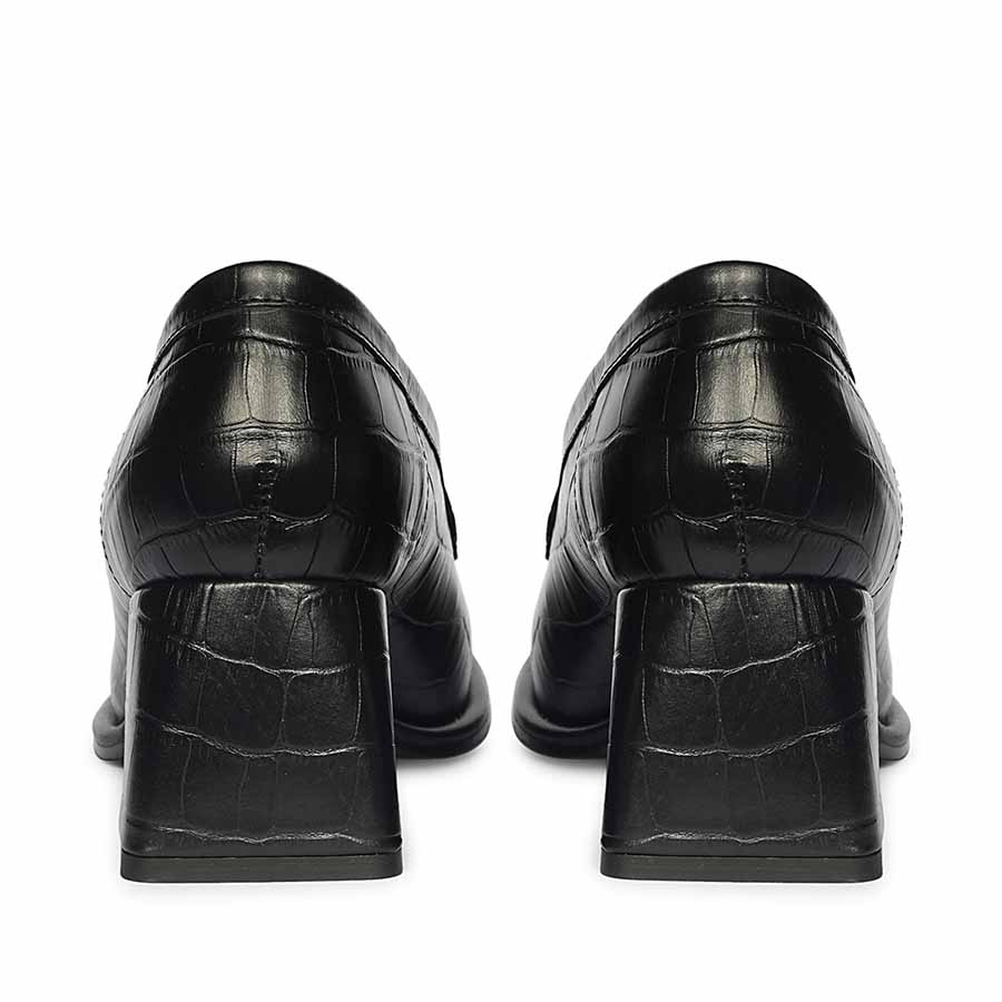 Saint Viviana croc-embossed black leather block-heel Moccasins, back pair view — best Women's Ladies shoes UK