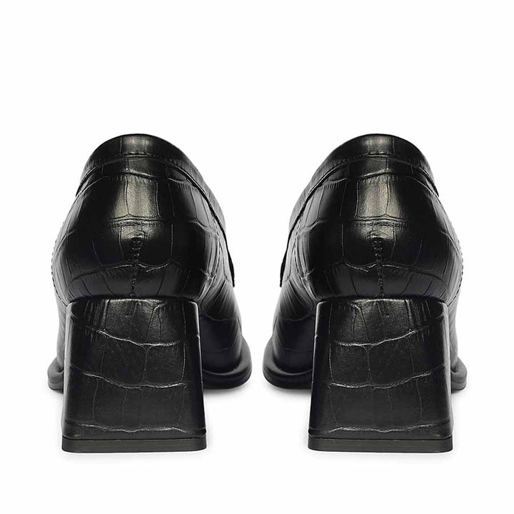 Saint Viviana croc-embossed black leather block-heel Moccasins, back pair view — best Women's Ladies shoes UK