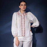 Saint Womens White Embroidered Cotton Shirt
