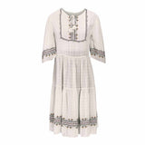 Saint Womens White Viscose Check Dobby Knee-Length Dress