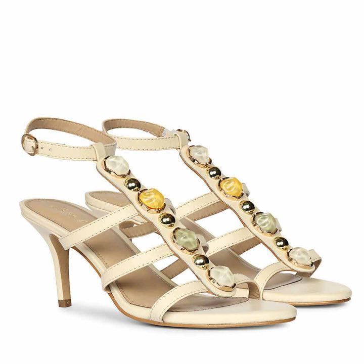 Saint Xiomara Gem T-Strap Off White Leather Stilettos, pair view