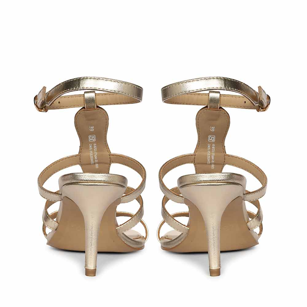 Saint Xiomara Gold Metallic Gem T-Strap Stiletto Heels, back pair view