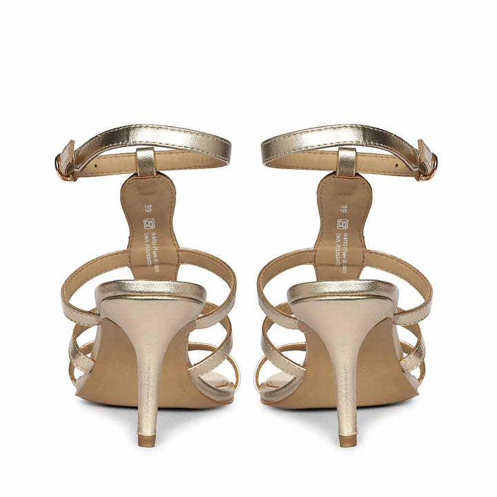 Saint Xiomara Gold Metallic Gem T-Strap Stiletto Heels, back pair view