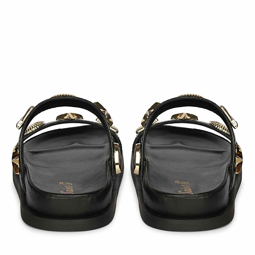 Saint Hallie black leather footbed slide sandals, back view