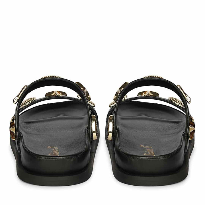 Saint Hallie black leather footbed slide sandals, back view