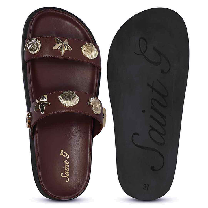 Saint Hallie brown leather footbed sandal, Saint G moulded footbed sole