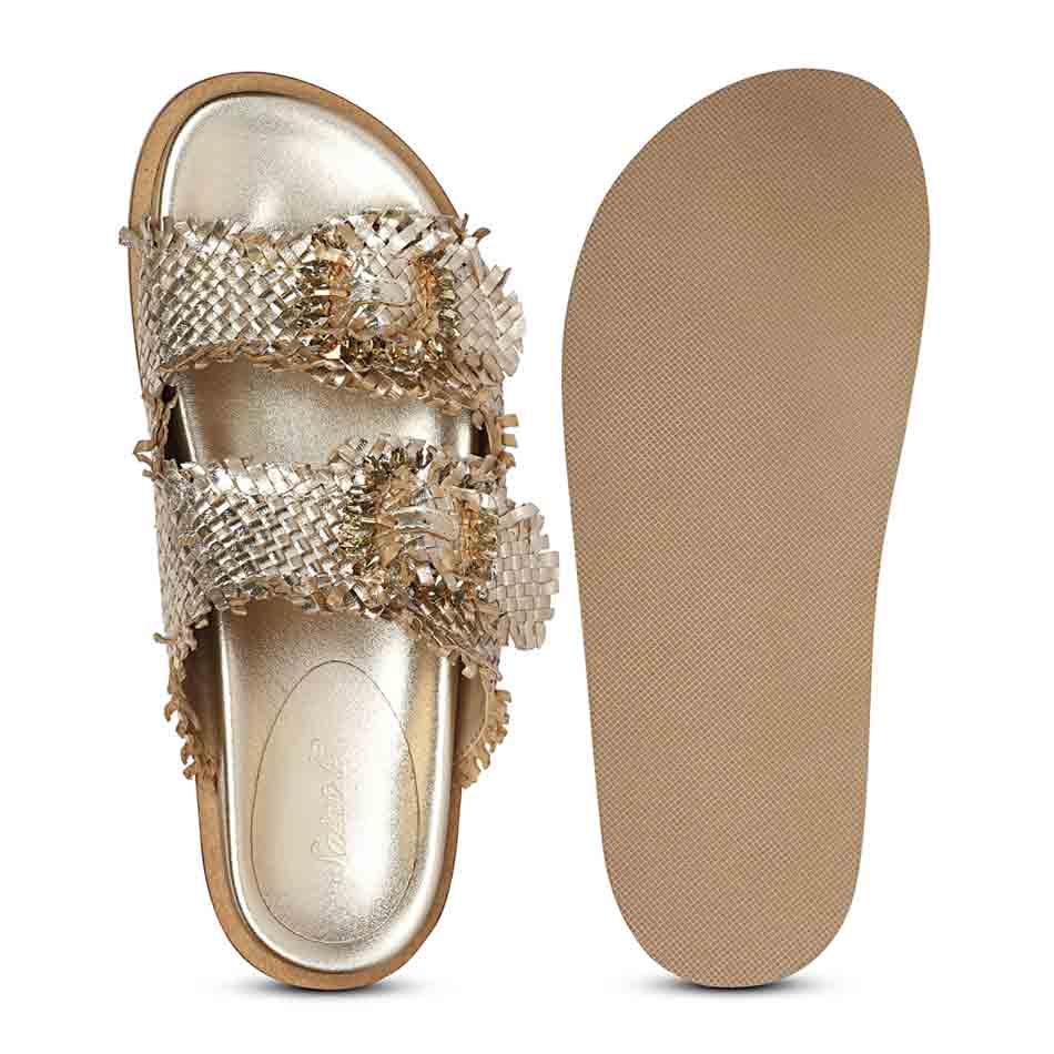 Saint Nuala gold leather footbed sandal, moulded footbed and sole