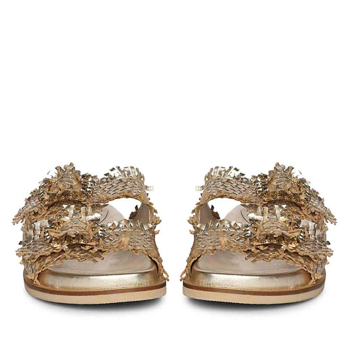 Saint Nuala gold woven leather footbed sandal detail