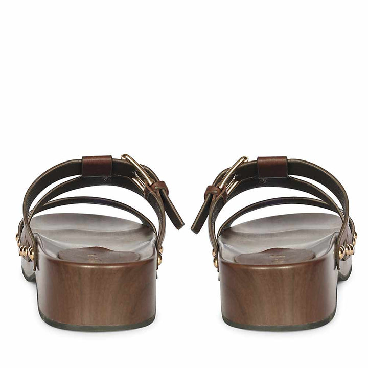 Saint Valene brown leather platform sandals, buckle, back view of pair