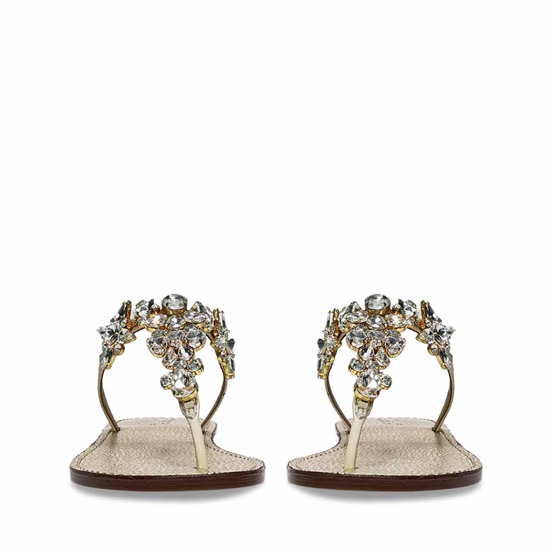 Saint Fleur Stone Embellished Off White Leather Flats