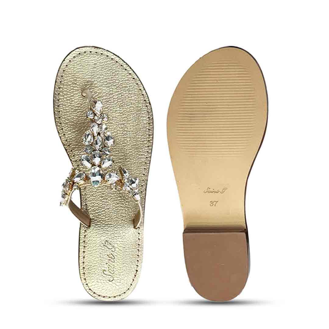 Saint Fleur Stone Embellished Off White Leather Flats