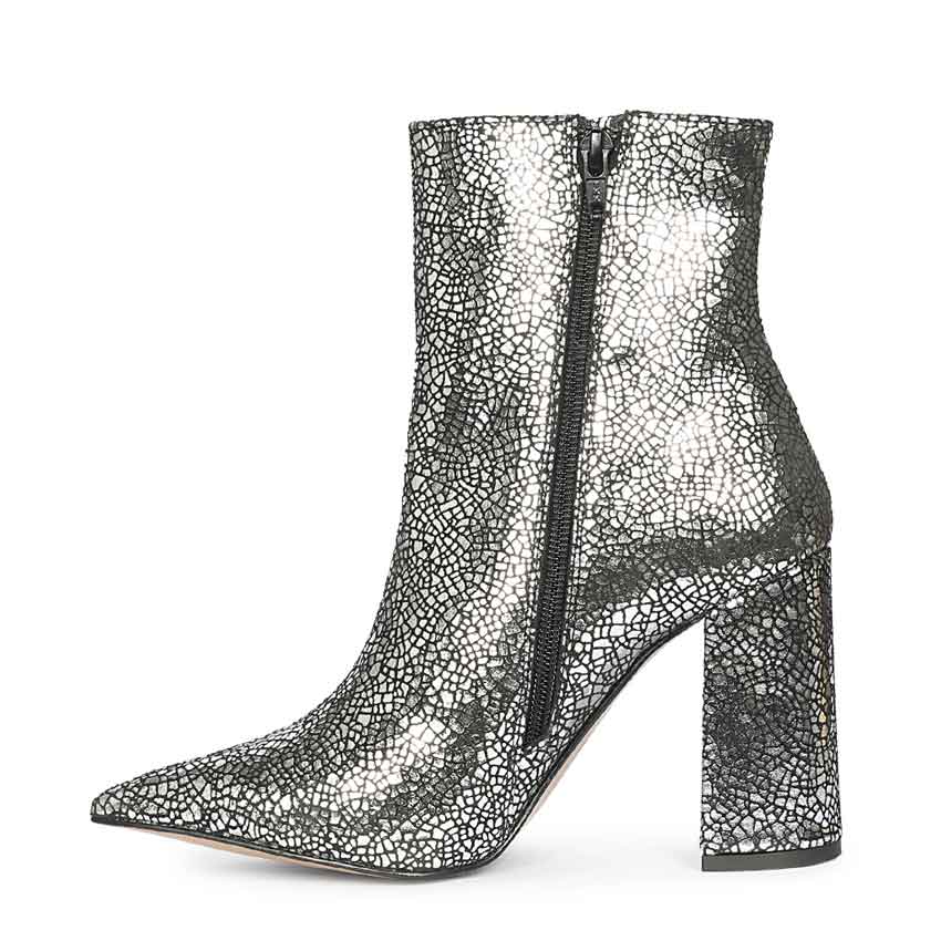Saint Lorena Silver Metallic Leather High Ankle Boots
