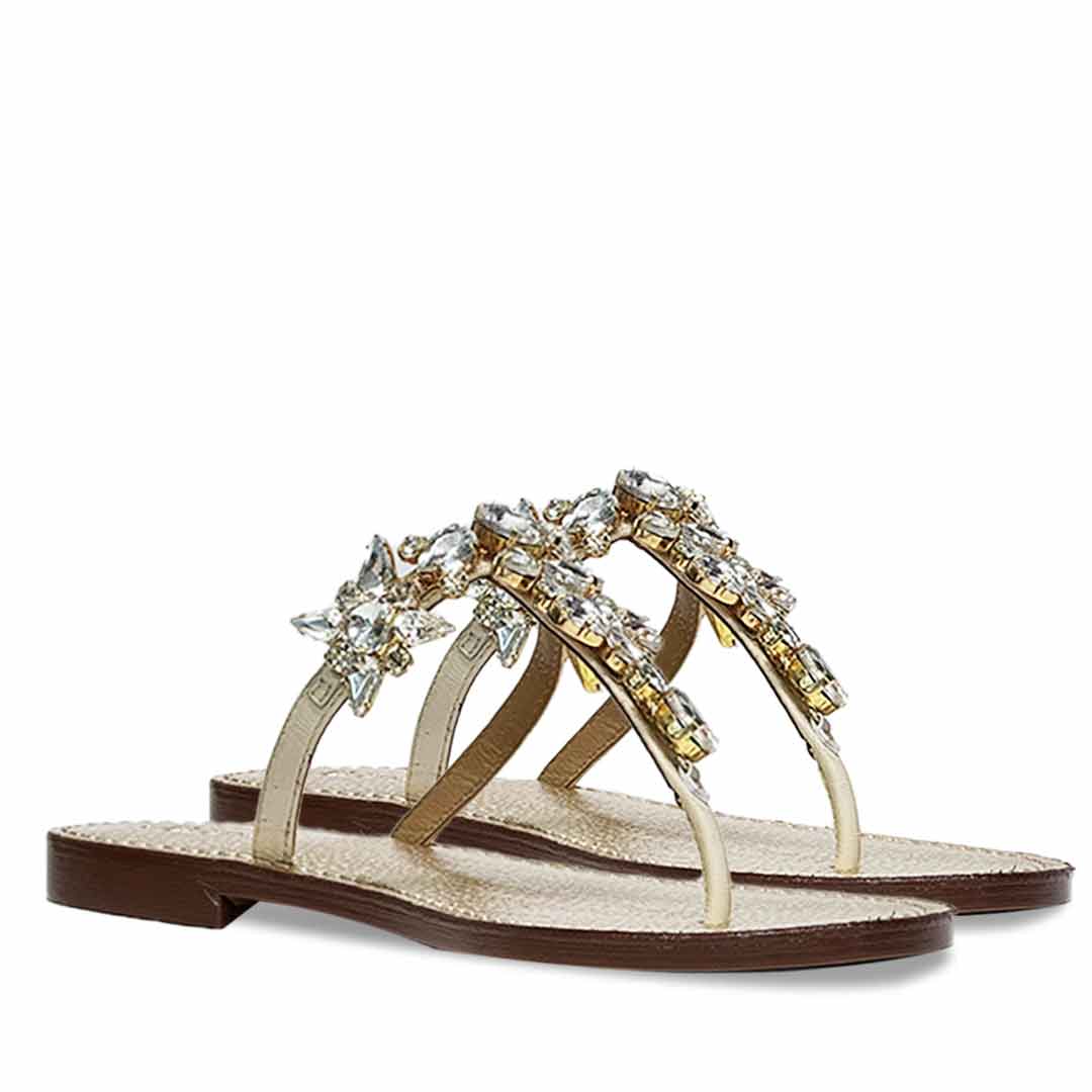 Saint Fleur Stone Embellished Off White Leather Flats