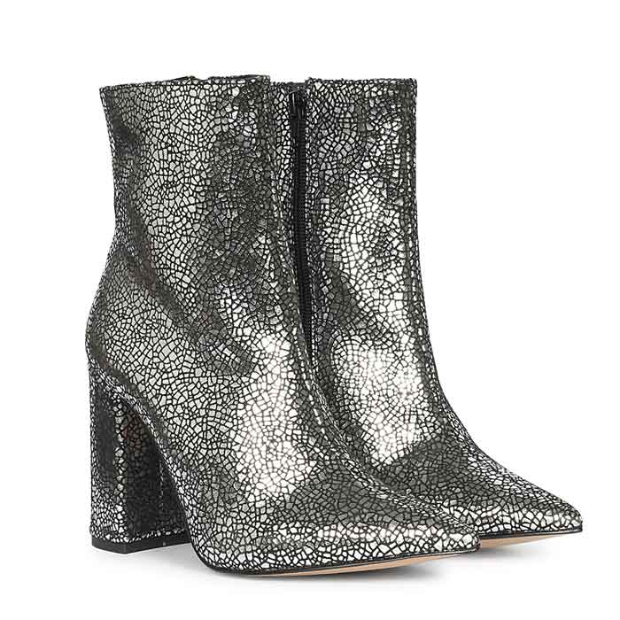 Saint Lorena Silver Metallic Leather High Ankle Boots