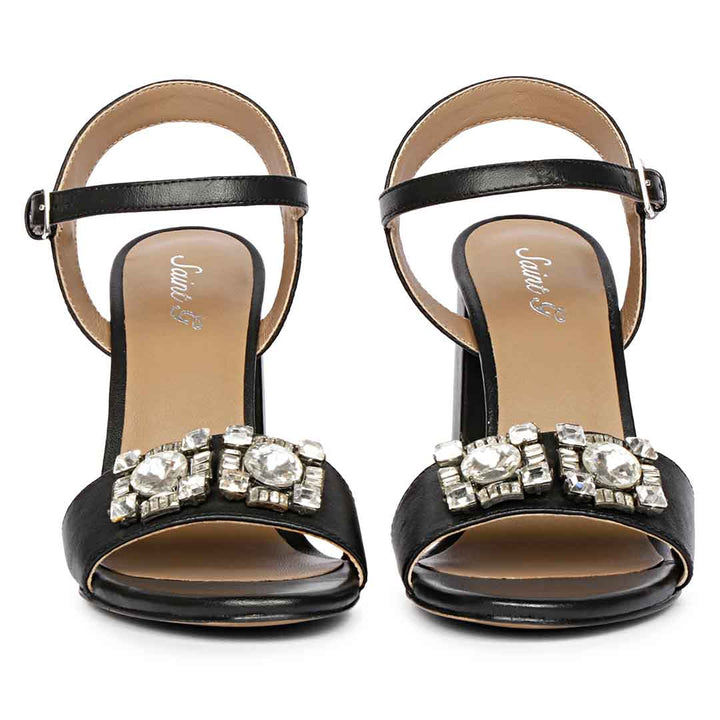 Saint Macy Silver Stone Decore Leather Block Heels