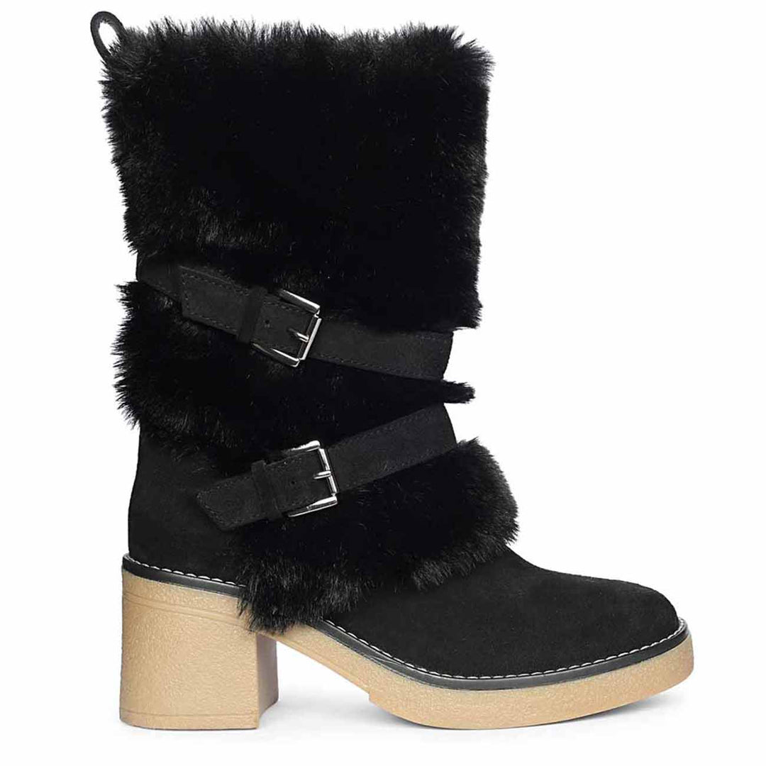 Saint Snövella Black Suede Leather Fur Boots