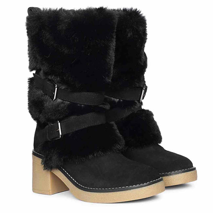 Saint Snövella Black Suede Leather Fur Boots