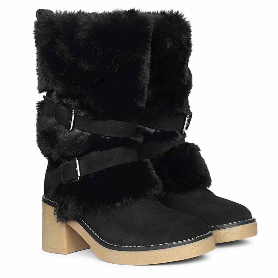 Saint Snövella Black Suede Leather Fur Boots