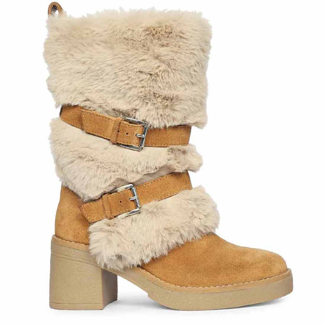 Saint Snövella Tan Suede Leather Fur Boots
