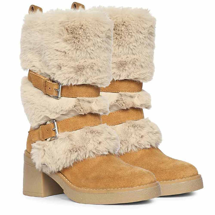 Saint Snövella Tan Suede Leather Fur Boots