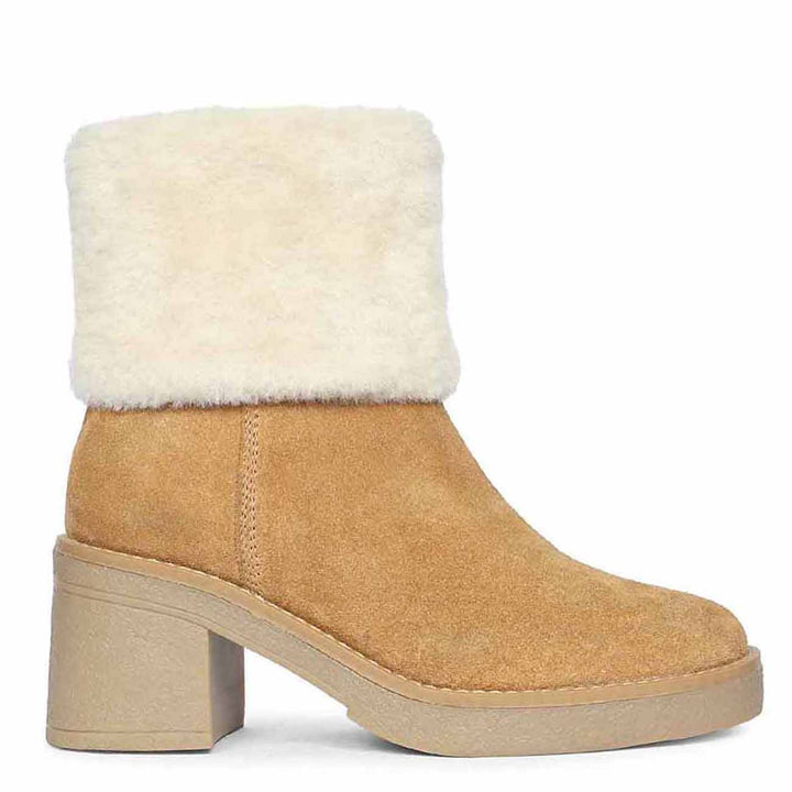 Saint Glacienne Tan Suede Leather Fur Cuff Ankle Boots