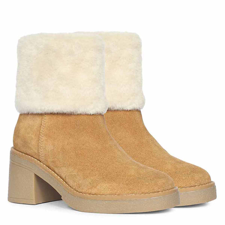 Saint Glacienne Tan Suede Leather Fur Cuff Ankle Boots