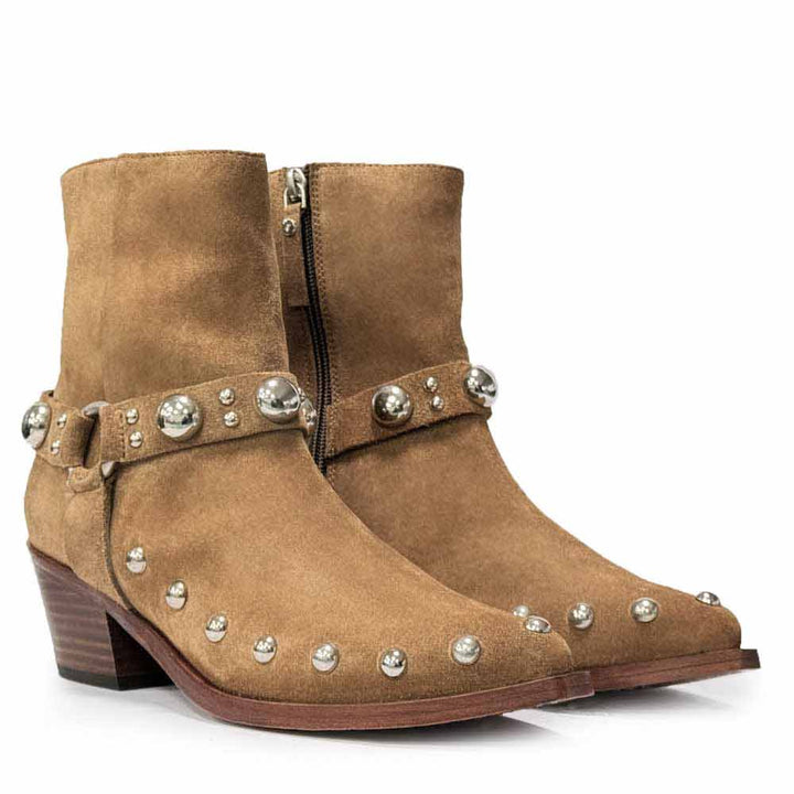 Saint Melia Tan Suede Leather Ankle Boots