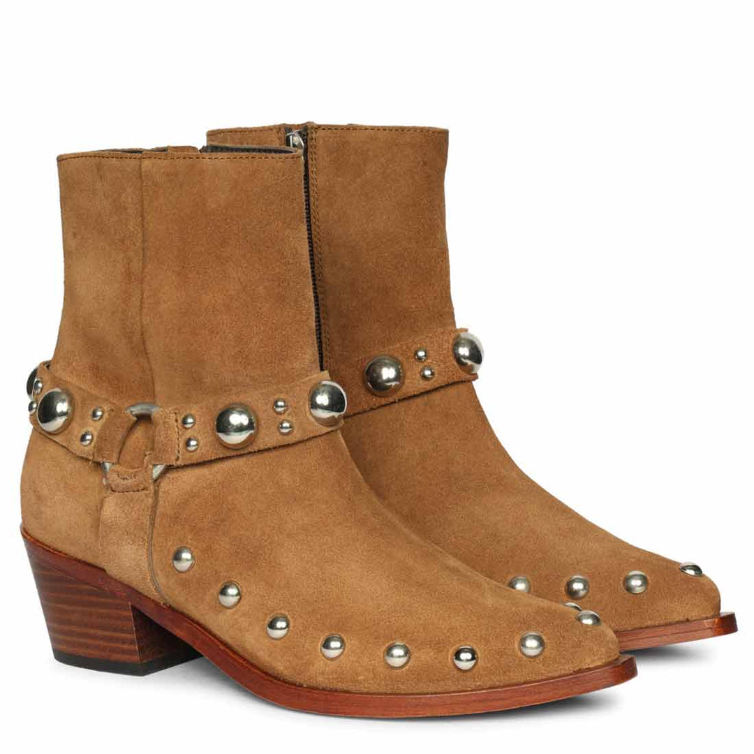 Saint Melia Tan Suede Leather Ankle Boots