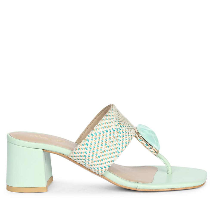 Saint Stevie Turquoise Raffia Block Heels