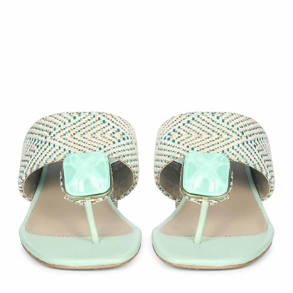 Turquoise Gem Embellished Block Heels