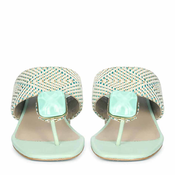 Turquoise Gem Embellished Block Heels