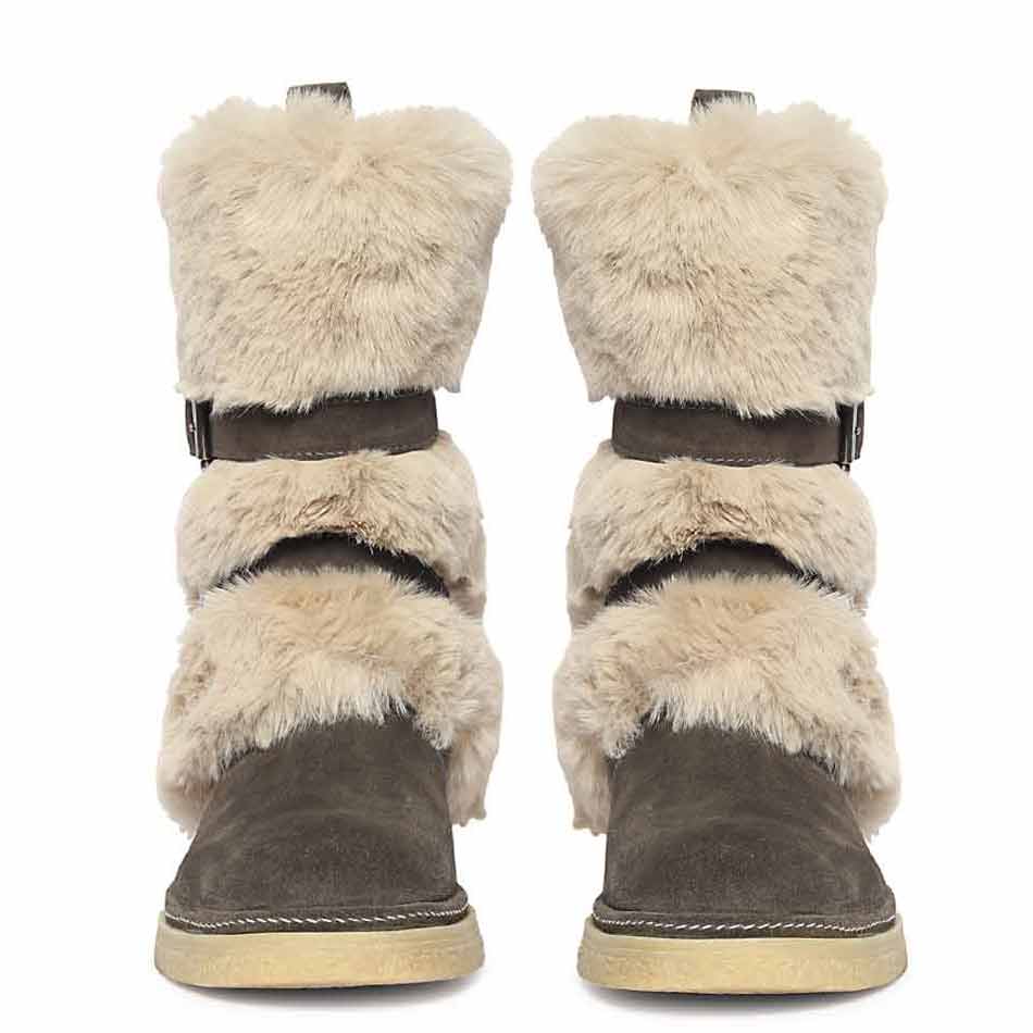 Saint Montova Charcoal Leather Shearling Buckle Fur Boots