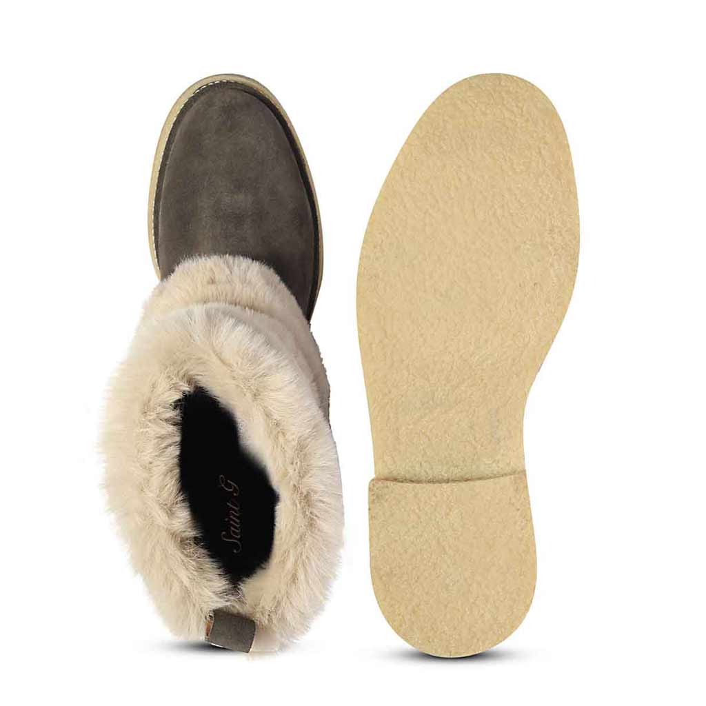 Saint Montova Charcoal Leather Shearling Buckle Fur Boots