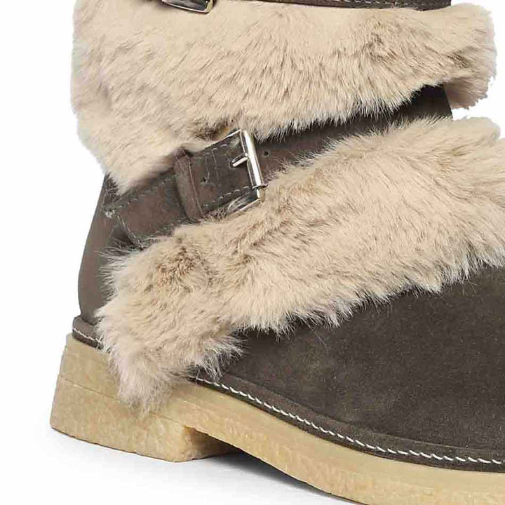 Saint Montova Charcoal Leather Shearling Buckle Fur Boots