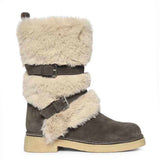 Saint Montova Charcoal Leather Shearling Buckle Fur Boots