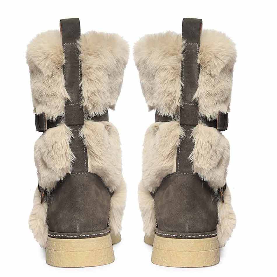 Saint Montova Charcoal Leather Shearling Buckle Fur Boots