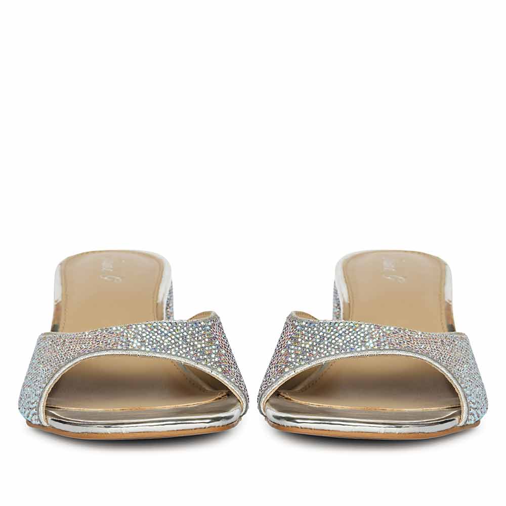 Crystal Embellished Silver Heeled Sandals