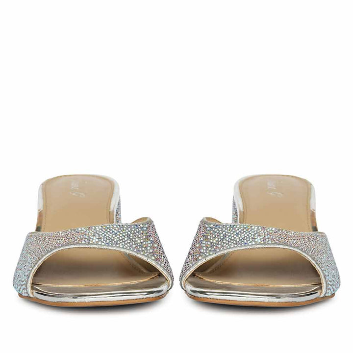 Crystal Embellished Silver Heeled Sandals