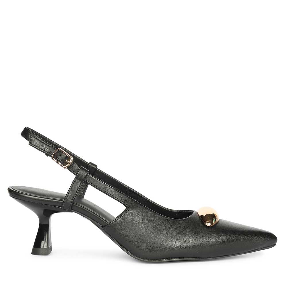 Saint Inara Black Leather Slingback Heels
