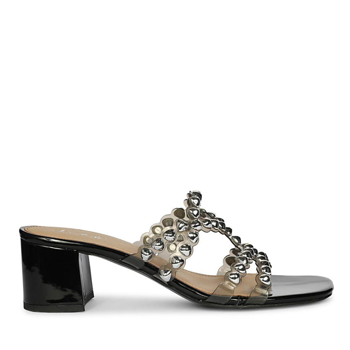 Saint Opal Silver Stud Embellished Block Heels