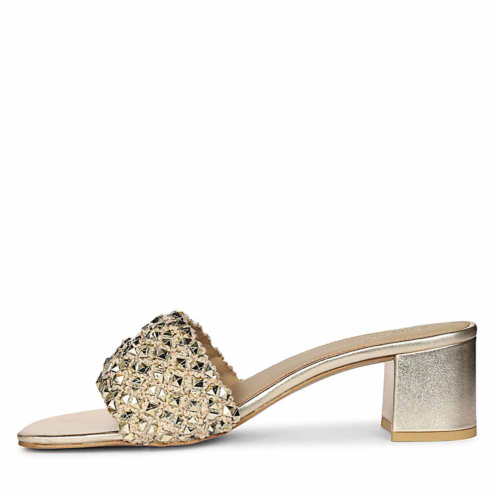 Saint Winnie Metallic Gold Embellished Block Heels