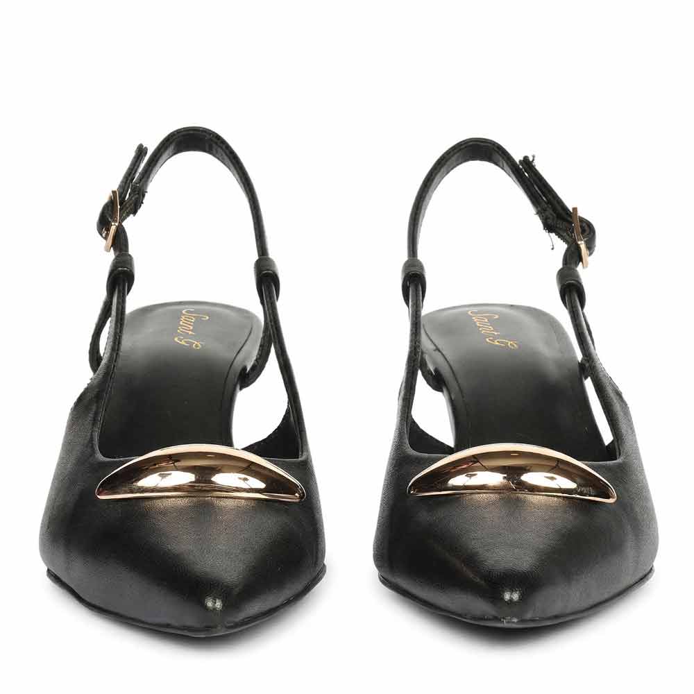 Saint Inara Black Leather Slingback Heels