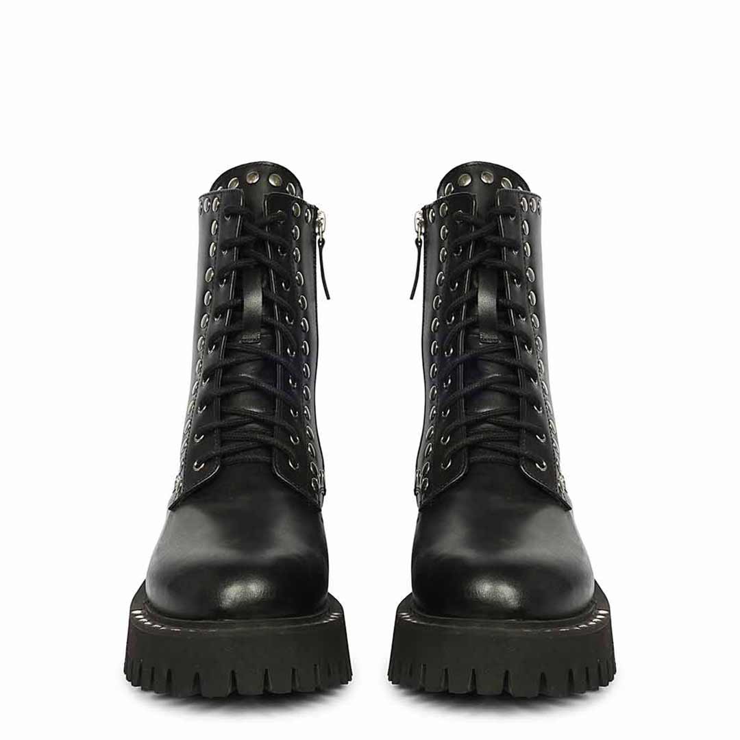 Saint Natalie Metal Studs Lace Up High Ankle Leather Boots