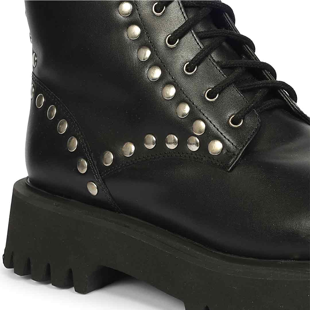 Saint Natalie Metal Studs Lace Up High Ankle Leather Boots