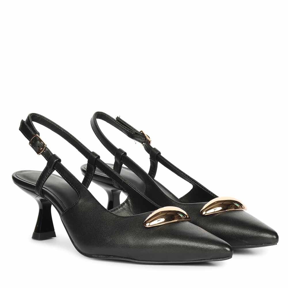 Saint Inara Black Leather Slingback Heels