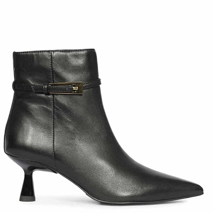 Saint Darcie Buckle Decor Black Leather Ankle Boots