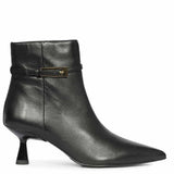 Saint Darcie Buckle Decor Black Leather Ankle Boots