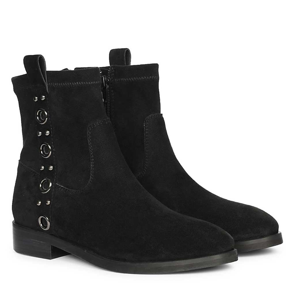 Saint Darcie Eyelets Black Suede Leather Ankle Boots