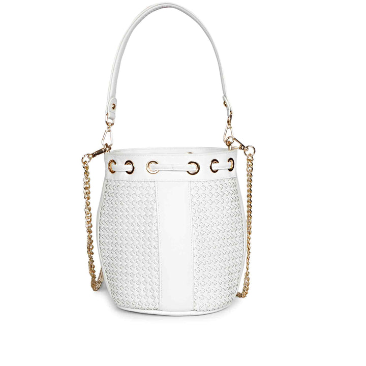 Halsey White Hand Woven Leather Bucket Bags